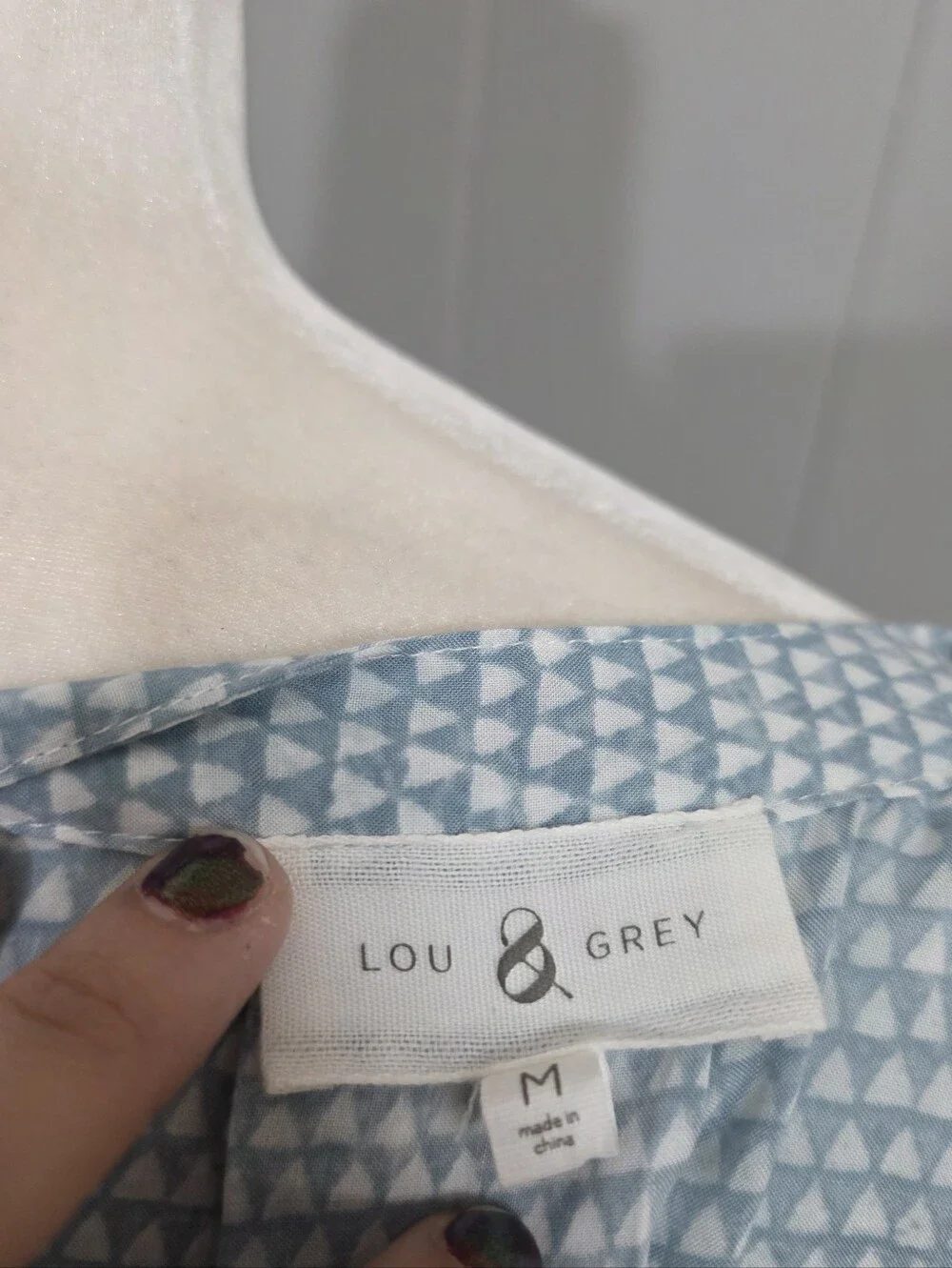 Lou & Grey Blue And White Geometric Print Button Top Size M - Picture 10 of 11